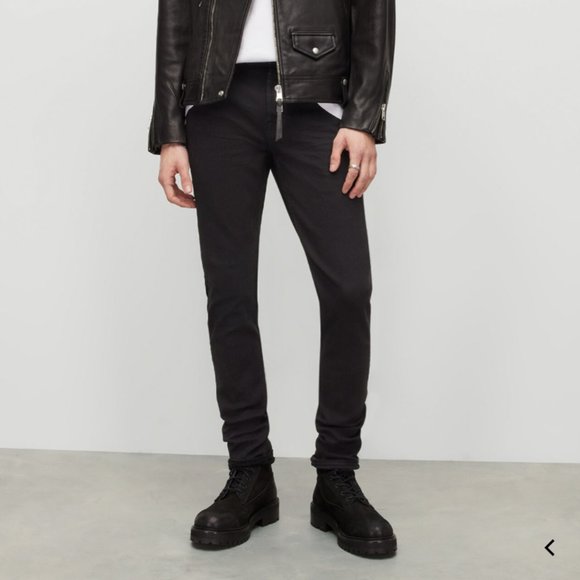 NWT AllSaints Joey Skinny Fit Stretch Denim Jeans in Jet Black - Size W32 - Picture 1 of 8